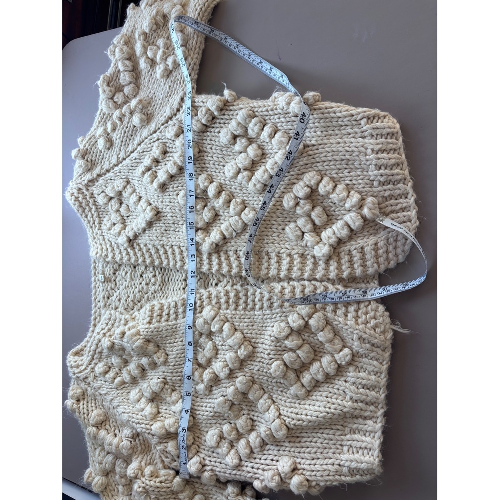 EN‎ CREME Textured heart Bobble Knit Cream  Cardigan Sweater Cream Beige S/M - Picture 9 of 11